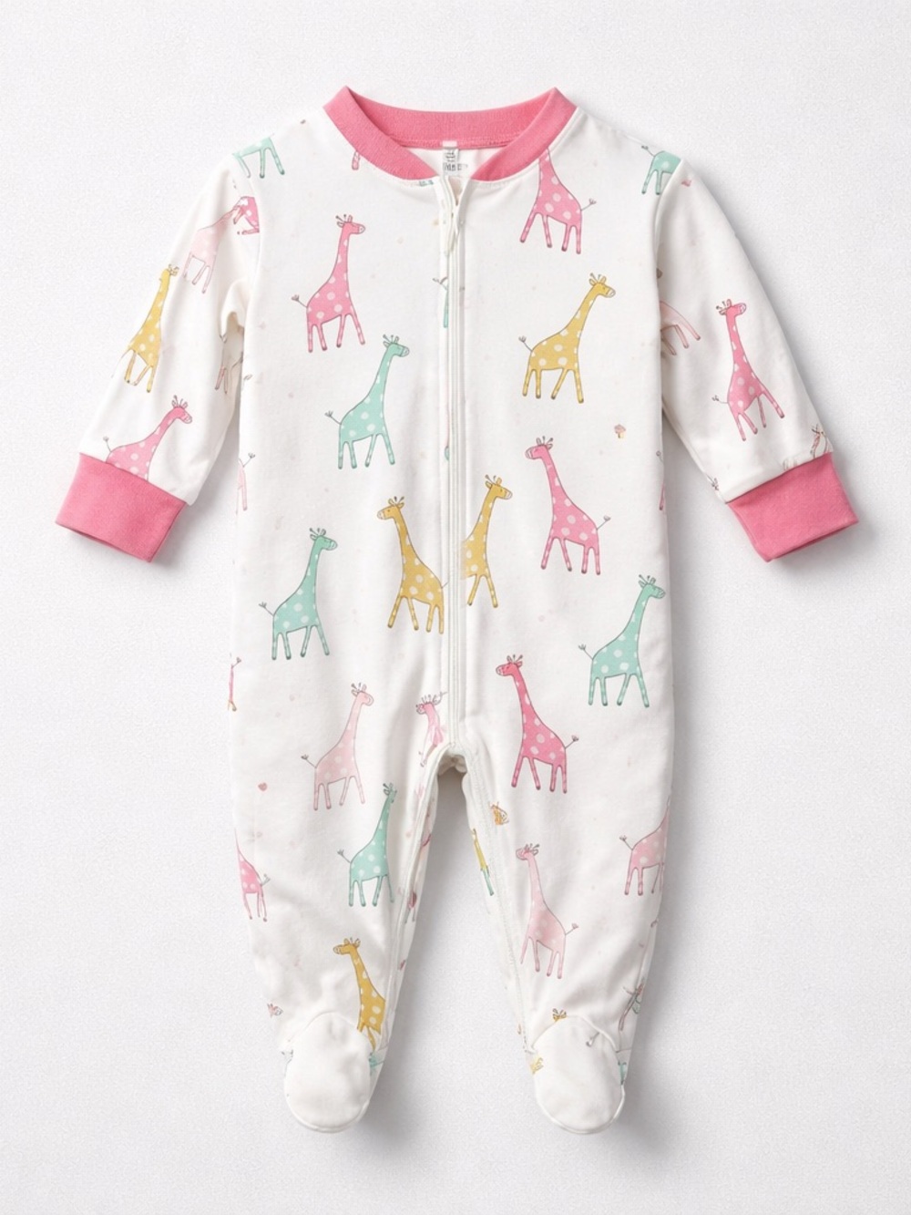 Kissy Love pink and white zipper Pima cotton zipper footie giraffe  6-9 month